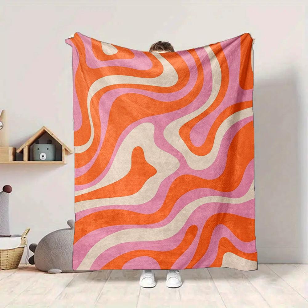 1Pc Abstract Swirls Lines Blanket Soft And Comfortable Casual Warm Camping Travel Christmas Halloween Xmas Gift M928253