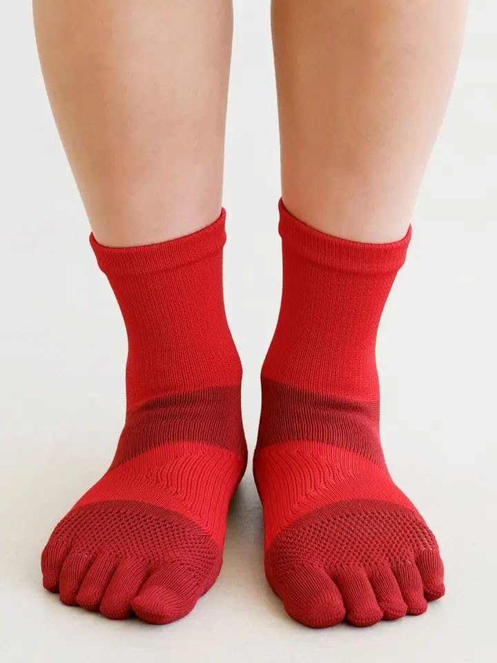 Racing Run Crew Socks Made in Red [Tabio] [WEB Exclusive] Five-Toe (Size L) 27.0-29.0cm, Japan,