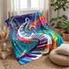 Colorful Music Notes Blanket Personalized Name Flannel Blanket Soft Cozy Plush Throw for Sofa Bed Lightweight Home Decor