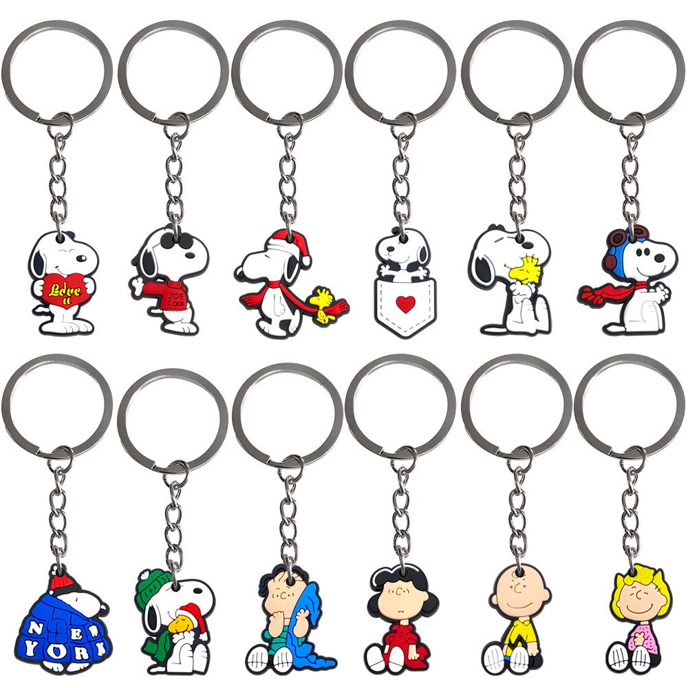 Snoopy Cartoon Keychain Set: Soft PVC Rubber Bag Pendants