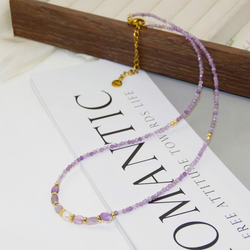 Frühlings-/Sommer-Süßwasserperlen- & Aquamarin-Kristall-Amethyst-Halskette - Perfekt für Studenten & beste Freunde