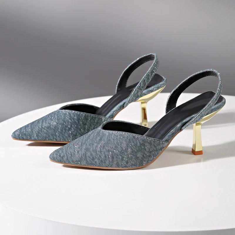 New Womens Sandals Fashion Pointed Toe Slingback Shoes Shallow Slip-on Elegant Color Party High Heels