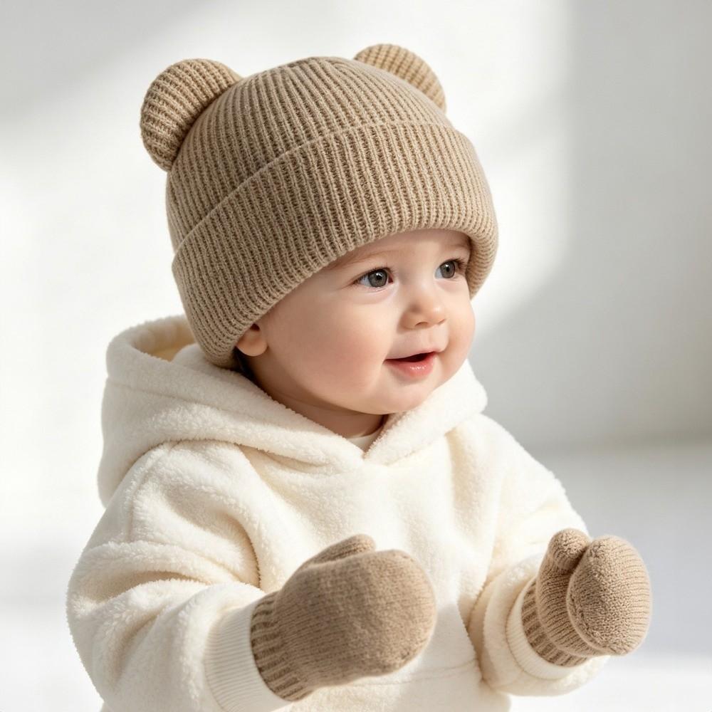 Ear Protection Children's Winter Hat Warm Knitted Hat Glove Set  Kids Accessories