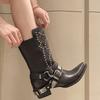 Women's Mid-heel Chain Chelsea Boots Winter Thick-soled Mid-calf Boots 2024 Designer New Trend Women's High-heeled Short Boots