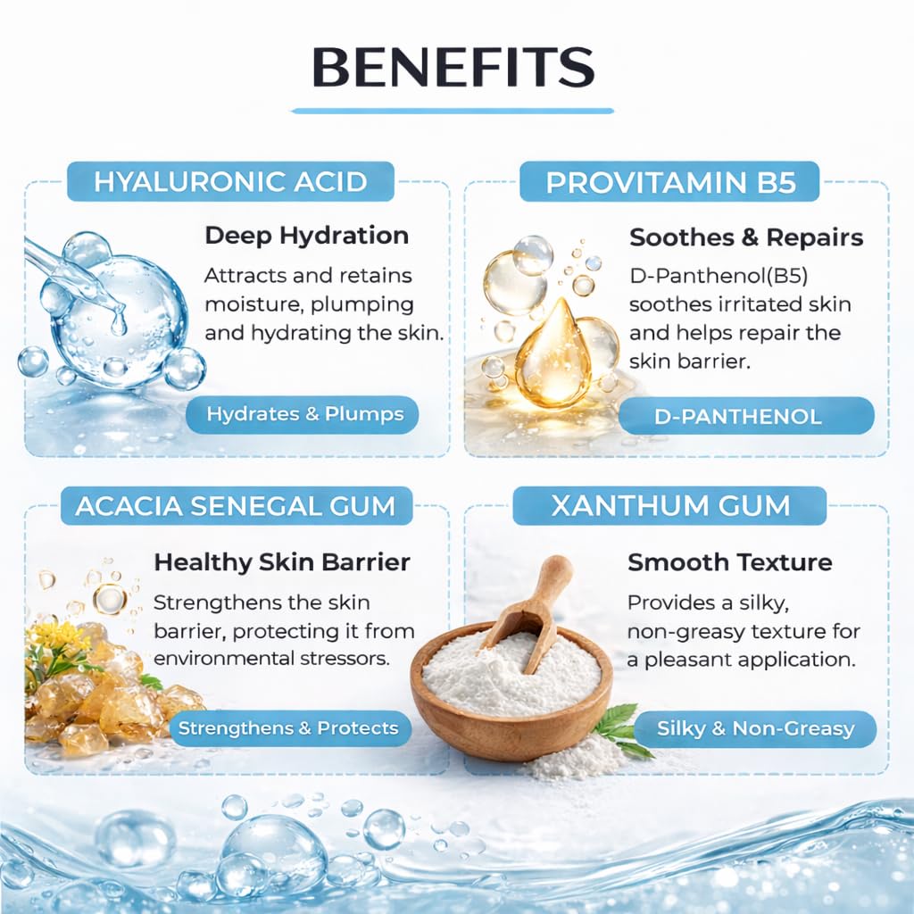 SKNSHOTS Hyaluronic Acid Face Serum Locks In Deep Hydration for Plump Skin D-panthenol(b5) for Soothes and Repairs the Skin Barrier| 30ML