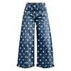 Women's Loose Fit Wide Leg Jeans Polka Dot Patchwork Distressed Denim