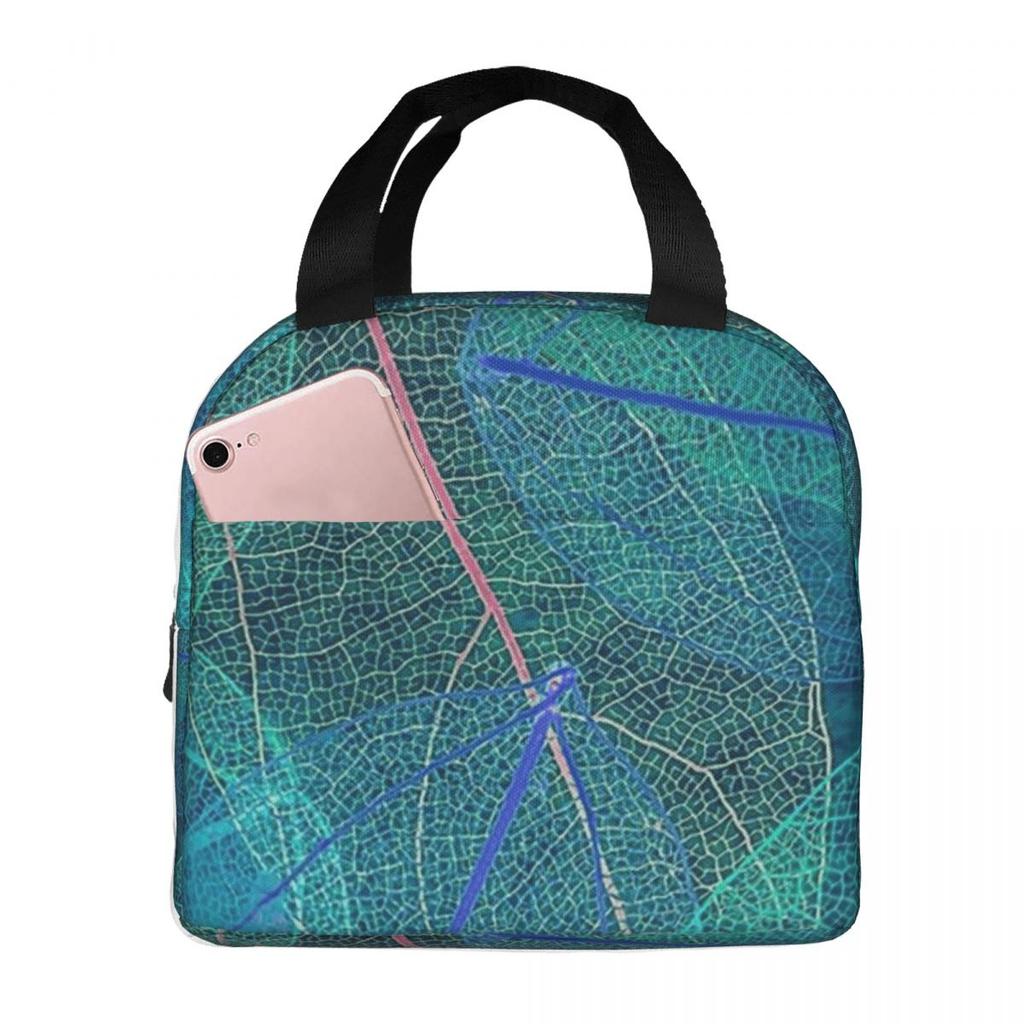 Colorful Leaves Leaf Vein Pattern Insulated Lunch Bag for Women Children Leakproof Food Boxes Thermal Lunch Box Tote