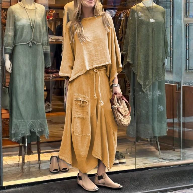 

Женский свободный удобный повседневный модный однотонный топ с длинными рукавами, однотонная юбка, комплект из двух предметов XL жёлтый