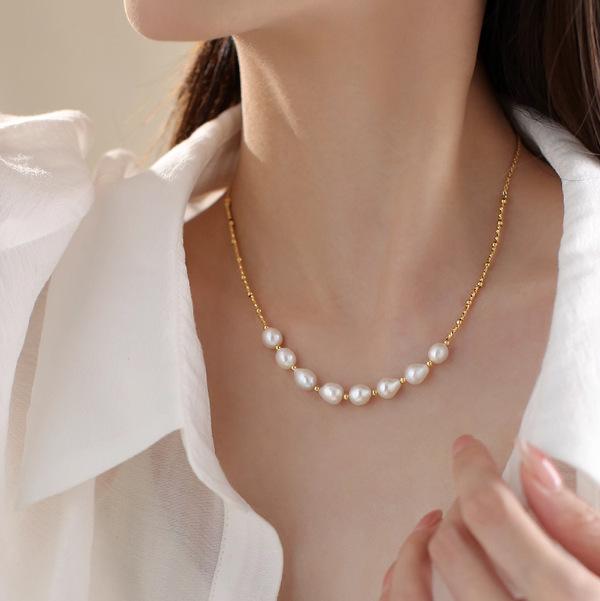 Natürliches Barockperlen-Halsband Damen Nischen-Perlen-Lächeln Schlüsselbein-Kette Temperament Halskette