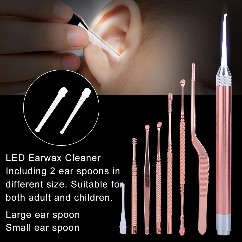 Stainless Steel Ear Spoon Light Ear Wax Pick Kit LED Earwax Cleaner Ear Care Tool