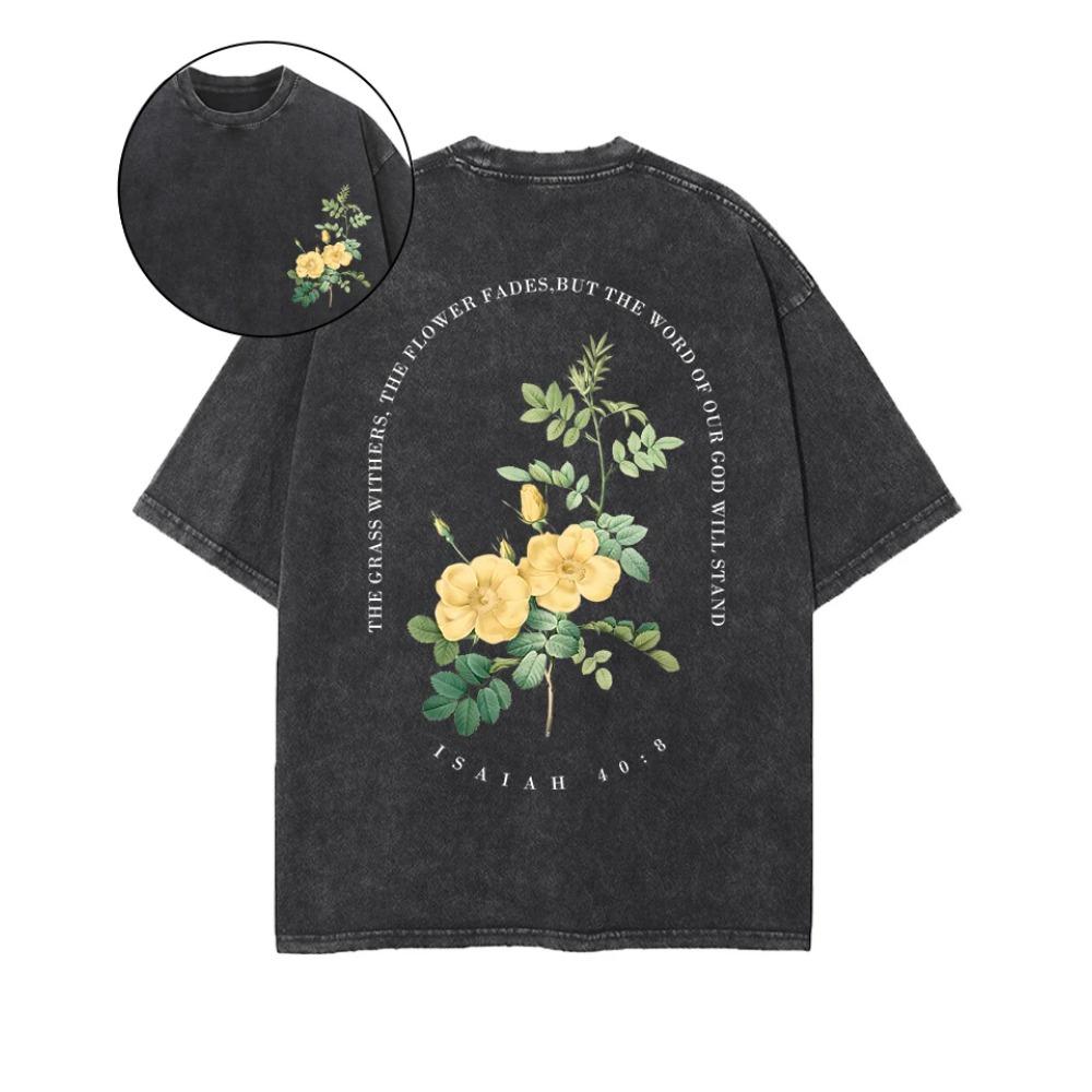 Flower Graphic Printed T-shirt Hip Hop Y2k Washed Oversized T Shirt Summer Short Sleeve Pure Cotton Tees Tops Clothing