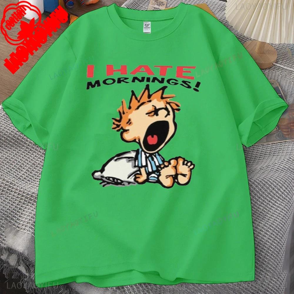 ZX Tee Vintage I Hate Mornings Premium T-Shirt Retro Cartoon T-Shirt Vintage 90s Tee Comfortable Personality for Outdoor Enthusiasts