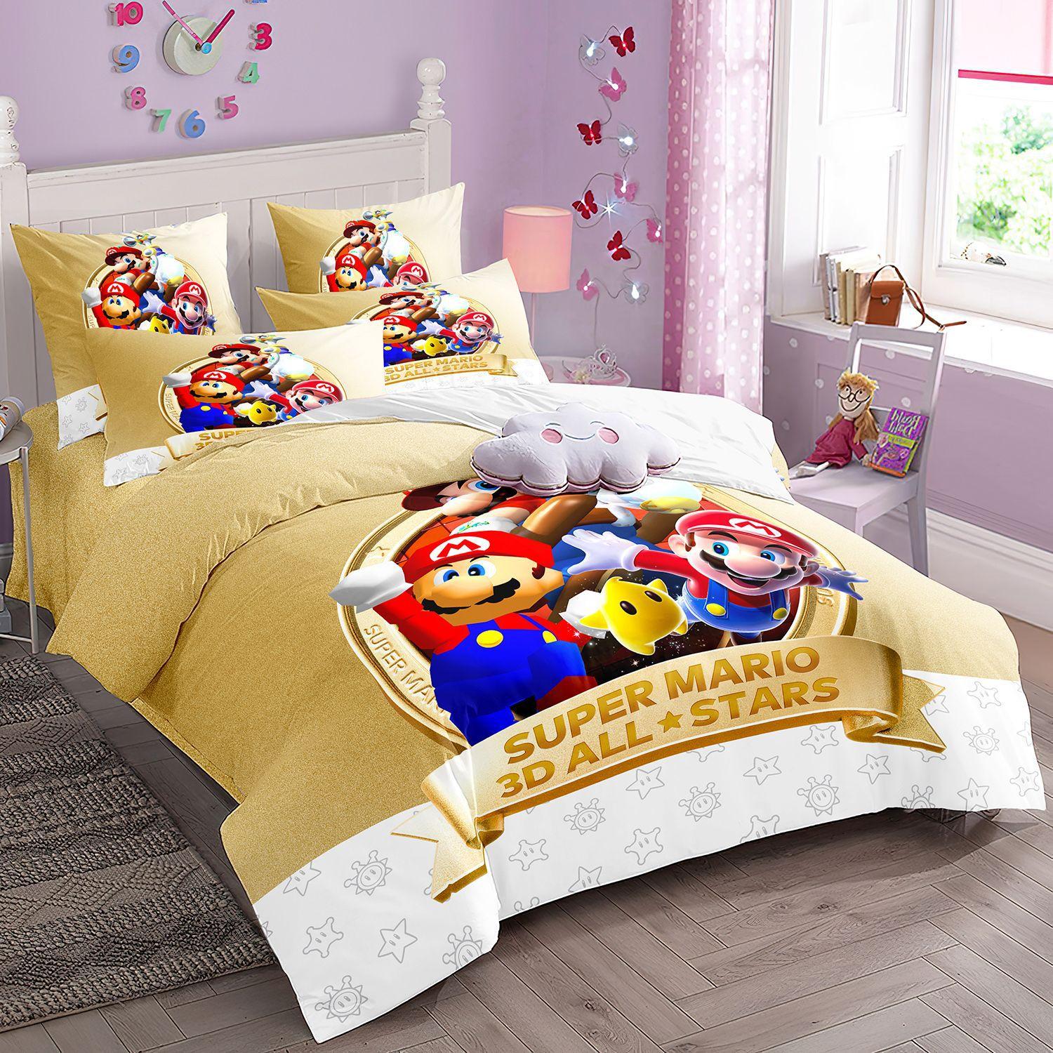 

Игровые персонажи Super Bros Пододеяльник Мультяшный SuperS M-Марио Комплект постельного белья Детские пододеяльники Наволочка 2/3 шт. Односпальный Twin 135x200cm-3pcs