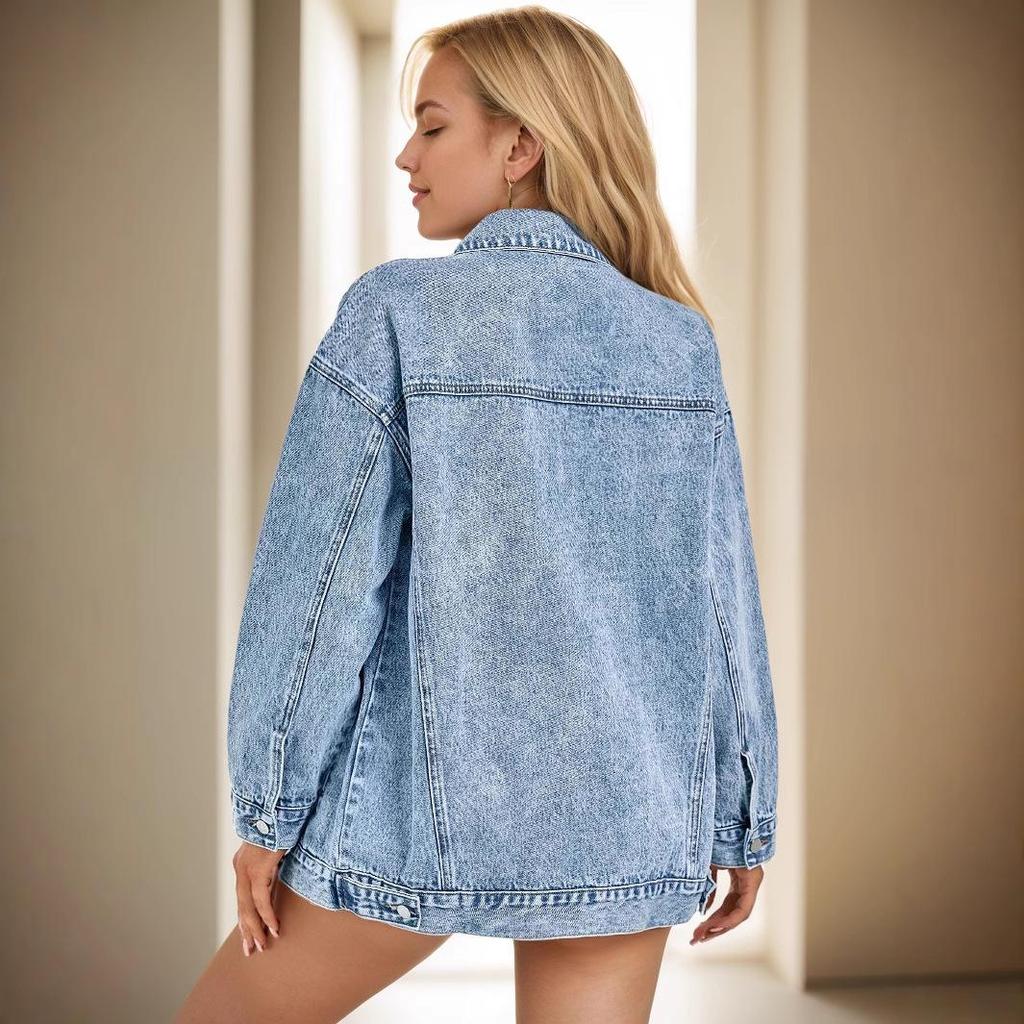 Női Középhosszú Alkalmi Farmerkabát - Tavaszi/Őszi Laza Szabású