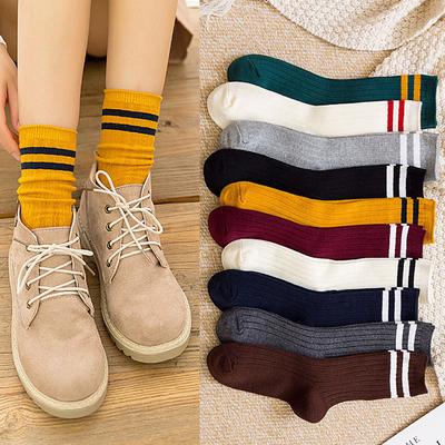 Girls Loose Women Cotton Cute Harajuku School Funny High Socks Striped Crew Japanese White Colorful Designer Sox Yellow Retro  Accessories