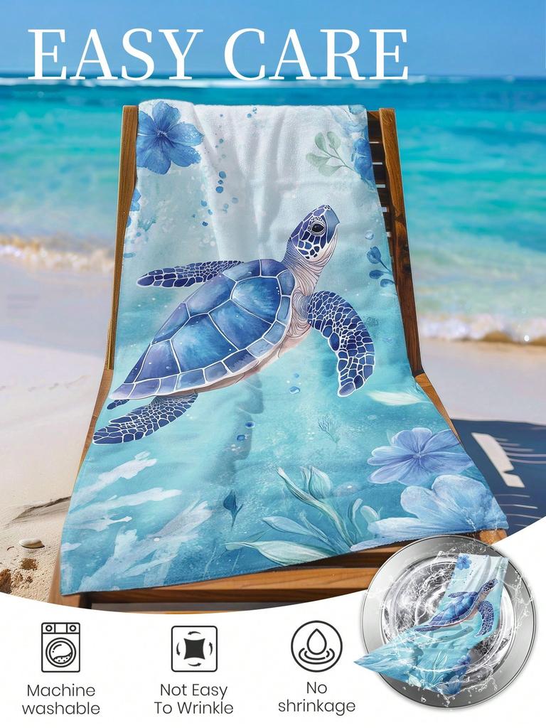 Blue Sea Turtle Beach Towel Single Sided 2D Print Soft Quick Dry Microfiber Beach Towel Pool Beach Travel Decor Serene Vibe Gift