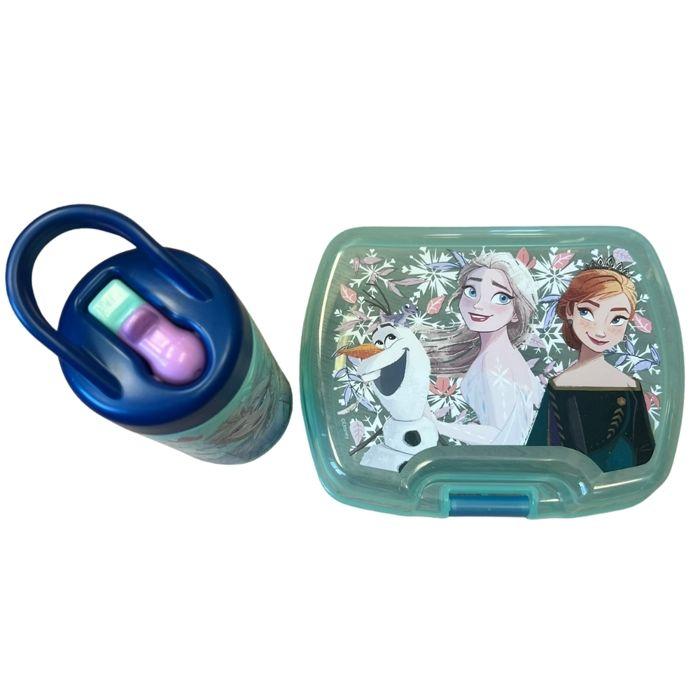 Set Repas Enfant Reine des neiges avec Boîte à Gouter et Gourde 420ml Plastique vert clair pour Ecole et Sorties