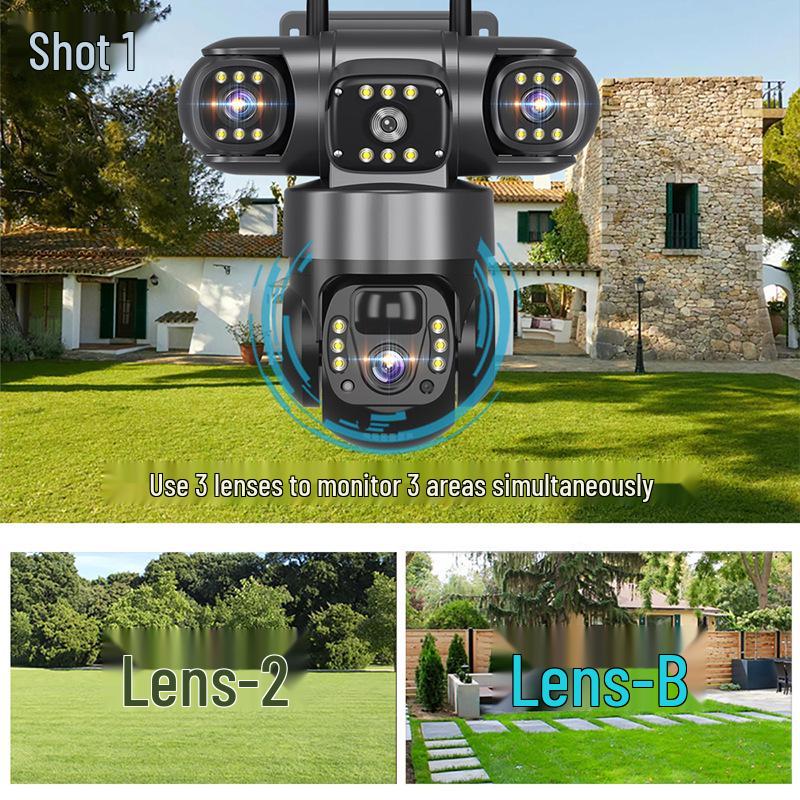 Solar-Powered 4G Outdoor Monitor: True Three-Lens, Three-Screen Camera