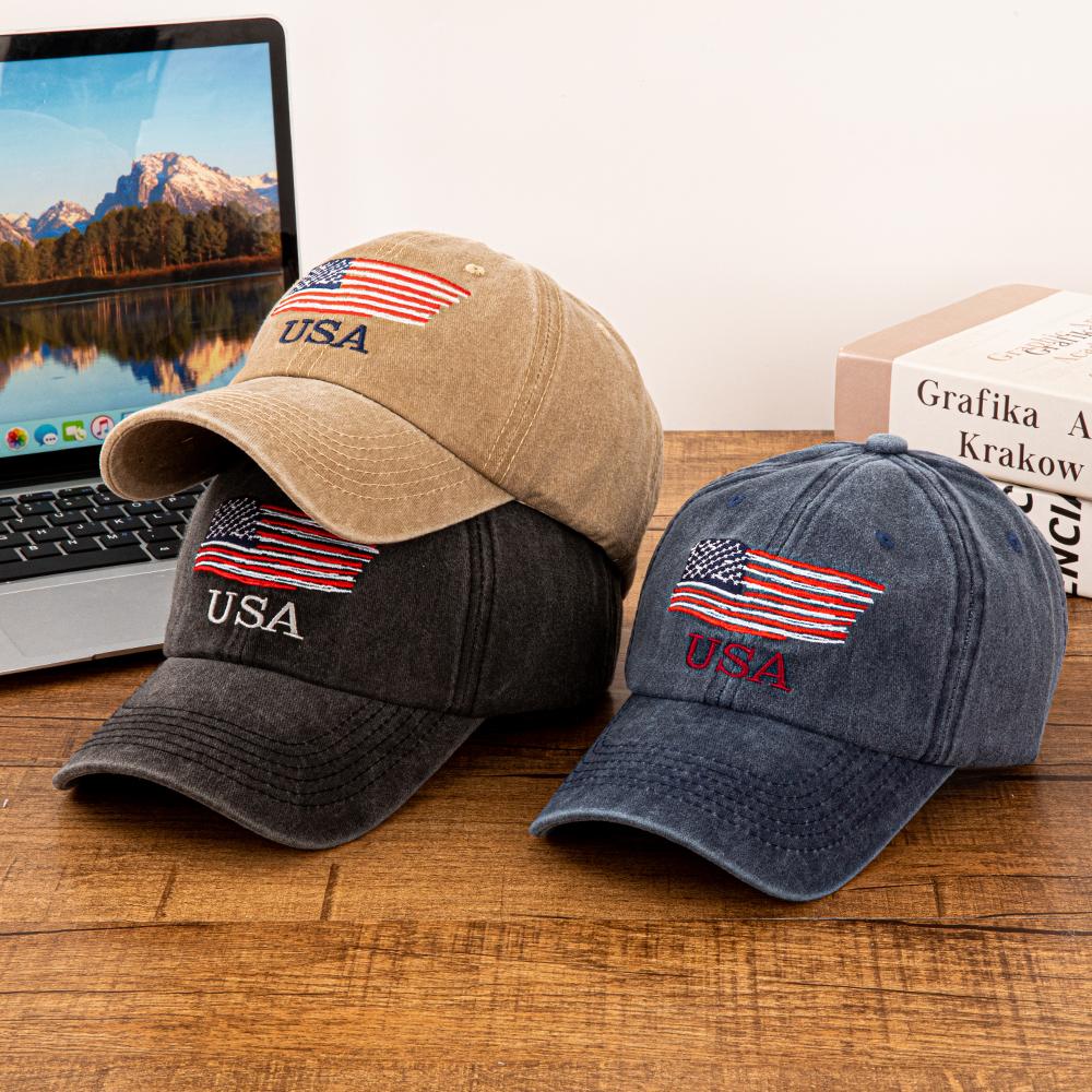 Usa American Flag Embroidered Washed Cotton Baseball Cap For Men Women Vintage Adjustable Dad Hat Patriotic Outdoor