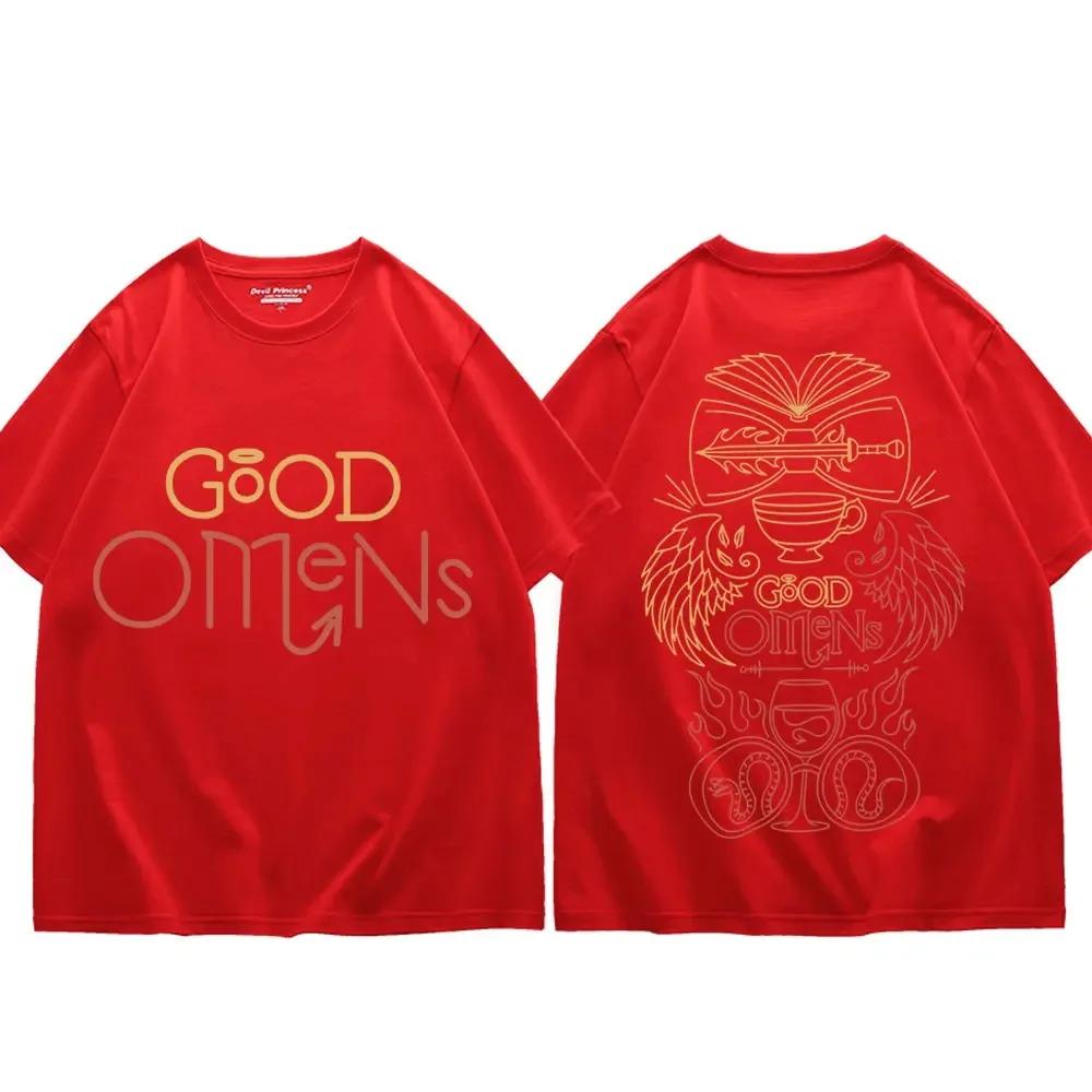 TV Play Good Omens Printed T Shirts Men's Women Fashion Vintage Oversized T-shirts Summer Casual Pure Cotton T-shirt Streetwear