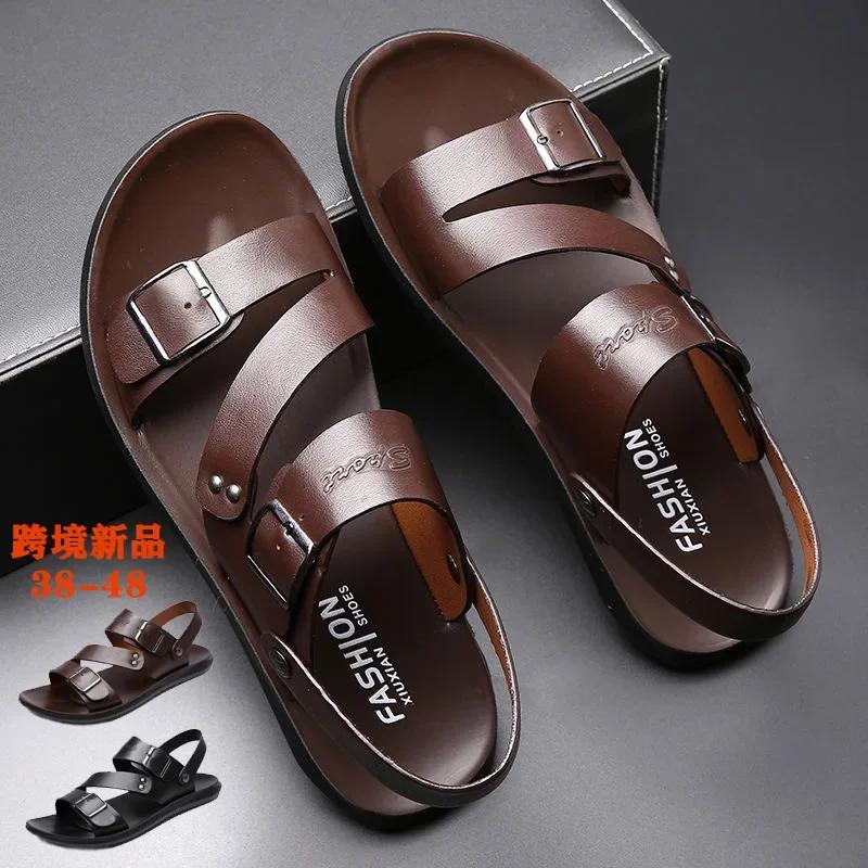 Mode Bequeme Herrensandalen Einfarbig Offene Zehen Herren Ledersandale Neue Hausschuhe Strand für Herren Leder-Schuhwerk 2025