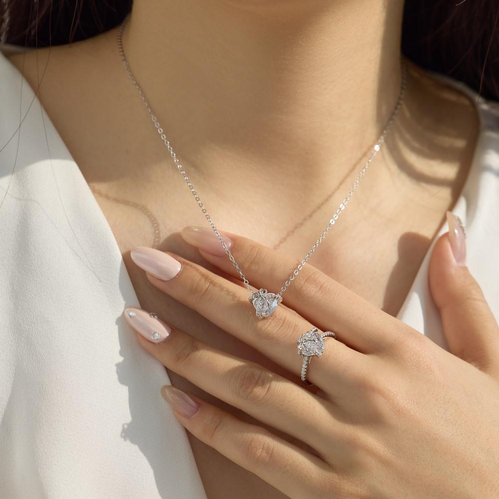 S925 Sterling Silver Women's Ring with Heart Pendant - Japanese & Korean Light Luxury, Exquisite Fairy Style.
