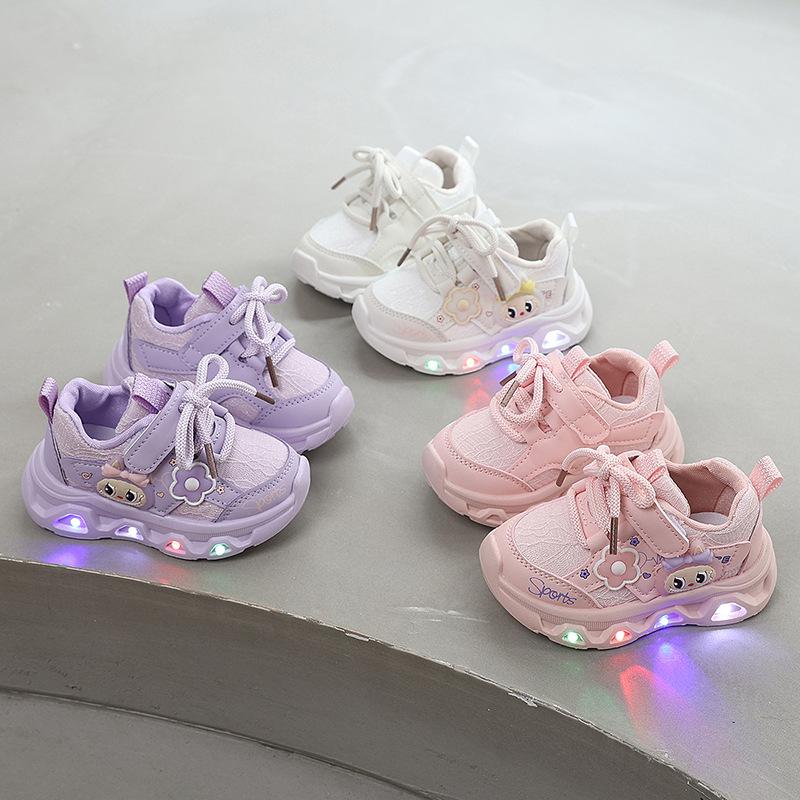 Children's Luminous Sneakers, Girls' Shoes, New Spring and Autumn Cartoon Casual Running Shoes, Baby Soft-soled Non-slip Shoes