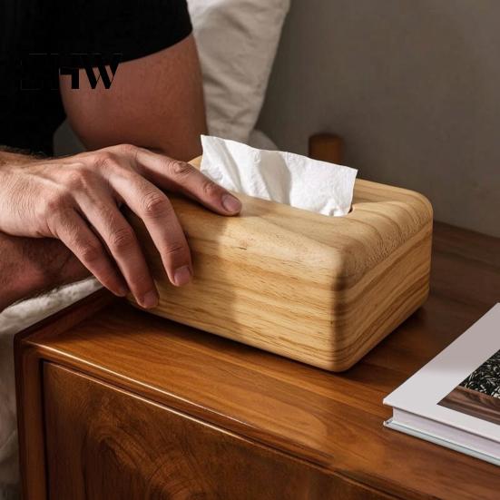 Small Storage Box for Cotton Pads Solid Wood Tissue Box, Rectangular Wooden Dispenser, Flip Top Holder Lid Napkin Case Living Room Bedroom And