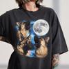 Drei Schäferhund Heulender Mond T-Shirt, Retro Hund Grafik T-Shirt, 90er Tierliebhaber Geschenk