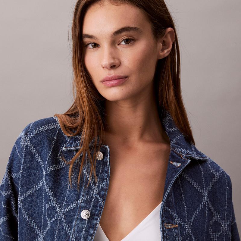Calvin Klein Vintage Floral Jacquard Cotton Polo Denim Jacket Women Jackets 47D749G