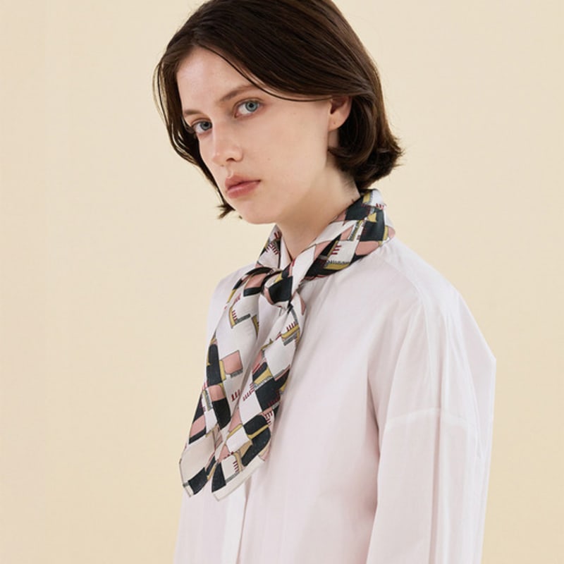 2DREAMERS Black Doodle Grid Silk Scarf