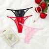 Women's Sexy Solid Color Lace Hollow See-through Low Waist Thong