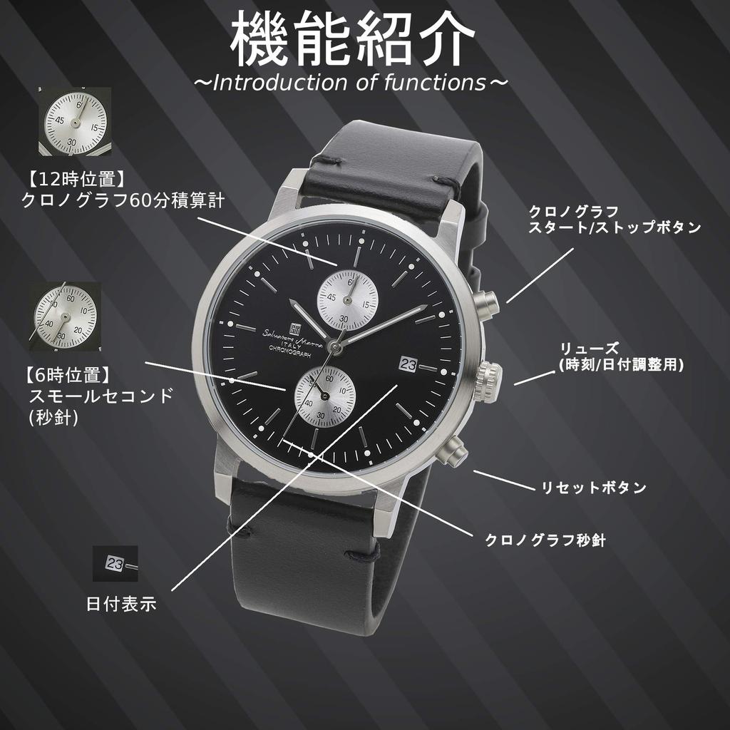 Unisex Leather SSBK [Salvatore Marra] Watch, Simple, Slim, Analog, Quartz, Men's/Women's, Chronograph, Strap, Silver/Black, [Used]