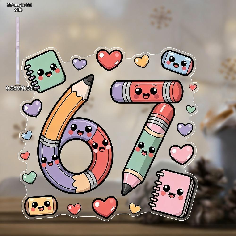 Number 67 Hanging Ornament - Acrylic Six & Seven Pendants with Pencil-Shaped Hanging Loop, Graduation Decorations New Year, No Electricity Needed, Nu