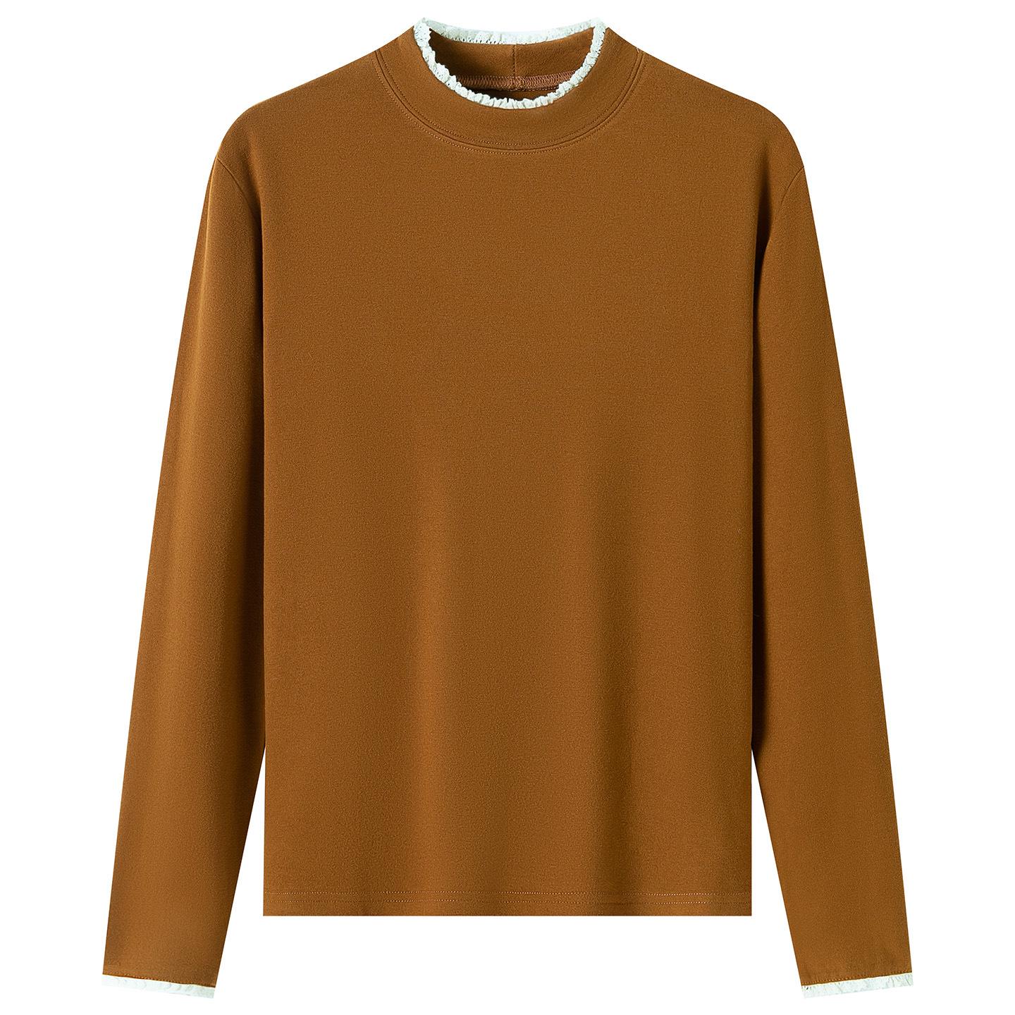 Women s Slim Fit Velvet Ruffle Collar Top - Spring 2026 Warm Long Sleeve Large оранжевый