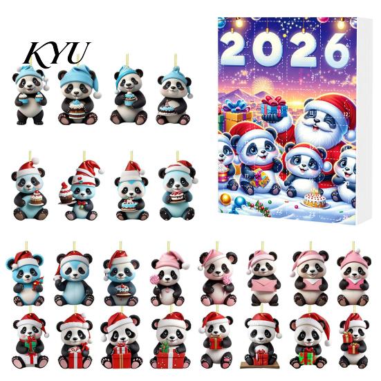 Creative Holiday Ornament Christmas Panda Advent Calendar, 24 Days Countdown Contains Acrylic Party Favors Ornaments, Cute Hanging Decorations