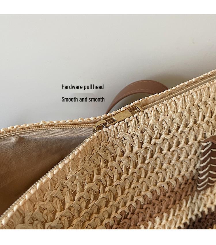 Bolsa de Palha Tecida com Listras Arco-Íris Feminina - 2026 Bolsa de Ombro de Grande Capacidade para Férias na Praia e Deslocamento