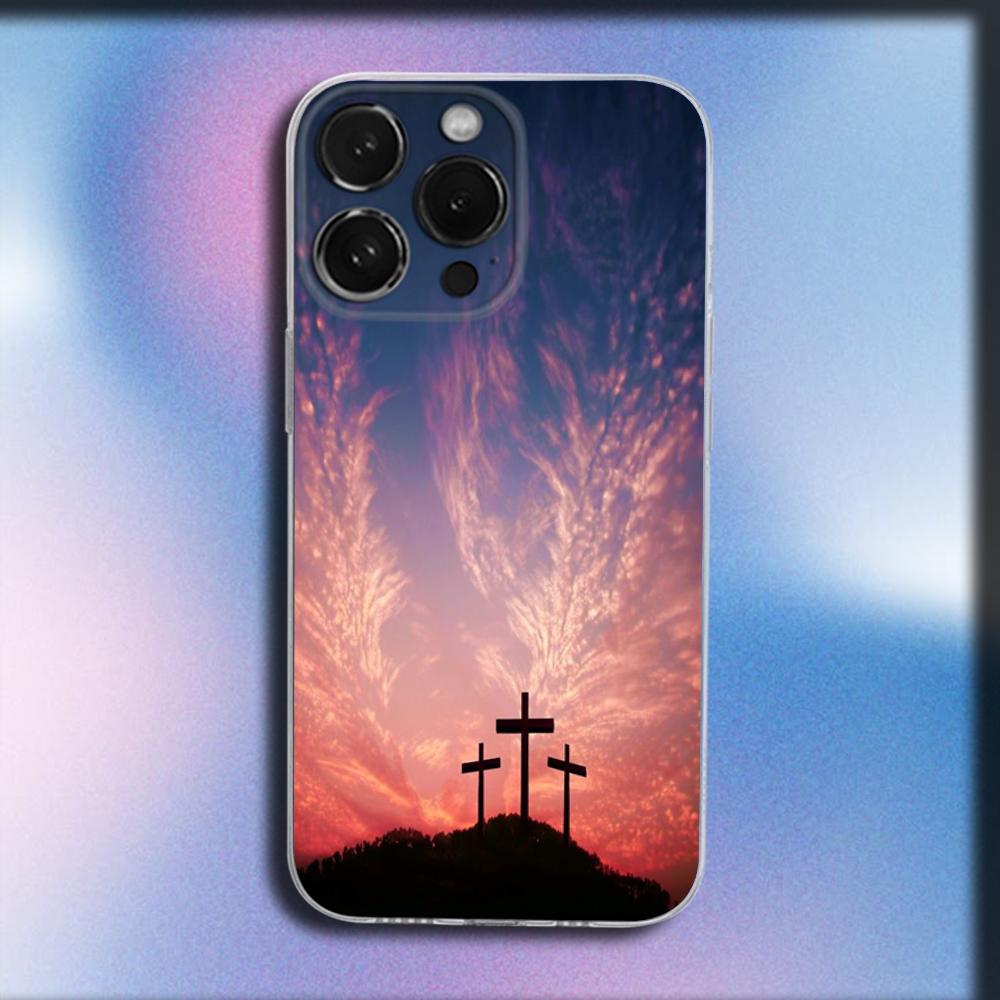 Bibel Jesus Christliches Kreuz Handyhülle Für iPhone 16,15,14,13,12,11 Plus,Pro,Max,XR,XS,X,Plus,SE,Mini Transparent Weiche Hülle