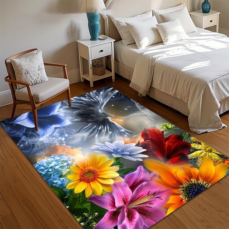 

Colorful Spring Floral Area Rug Non-Slip Fantasy Decor for Living Room Bedroom Nursery Playroom Idea Camping Carpet Picnic Mat 40x60CM