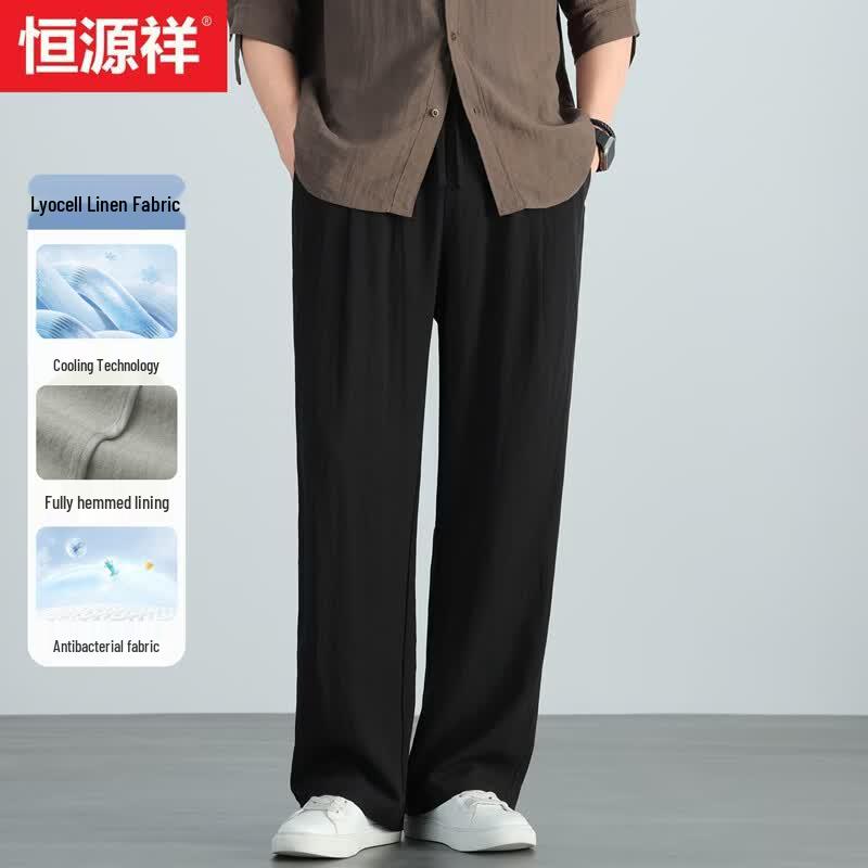 Men s Lyocell-Linen Blend Straight Casual Pants XL