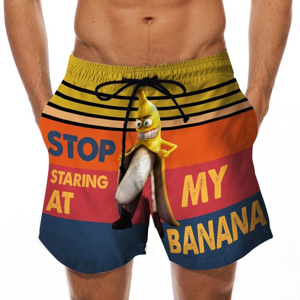 Men's 3D Turkey Head & Banana Print Swim Shorts