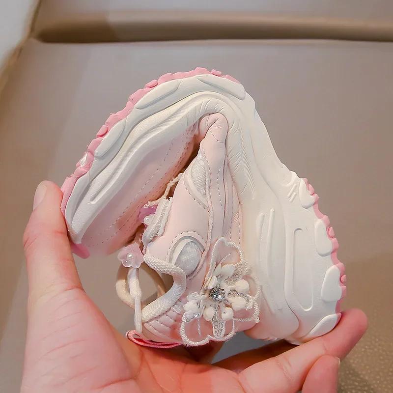 Mädchen Sneakers mit Mesh-Schleife Kinder Prinzessin Schuhe Dicke Weiche Sohle 2025 Neue Mode Kinder Laufschuhe Air Mesh Atmungsaktiv