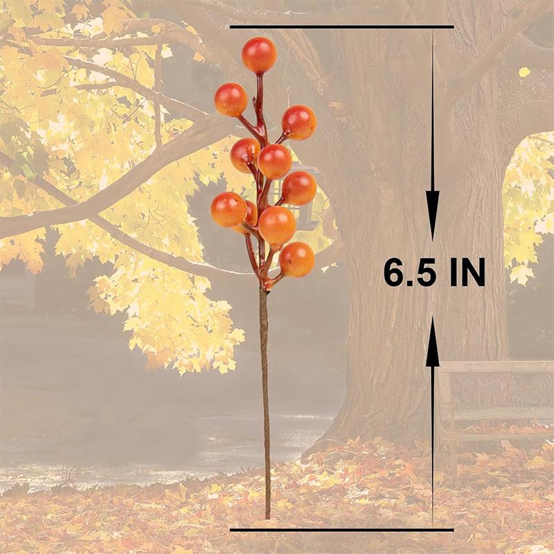 10Pcs Artificial Fall Berry Stems Branche Faux Orange Plant Arrangements for Autumn Thanksgiving Home Table Christmas Decoration