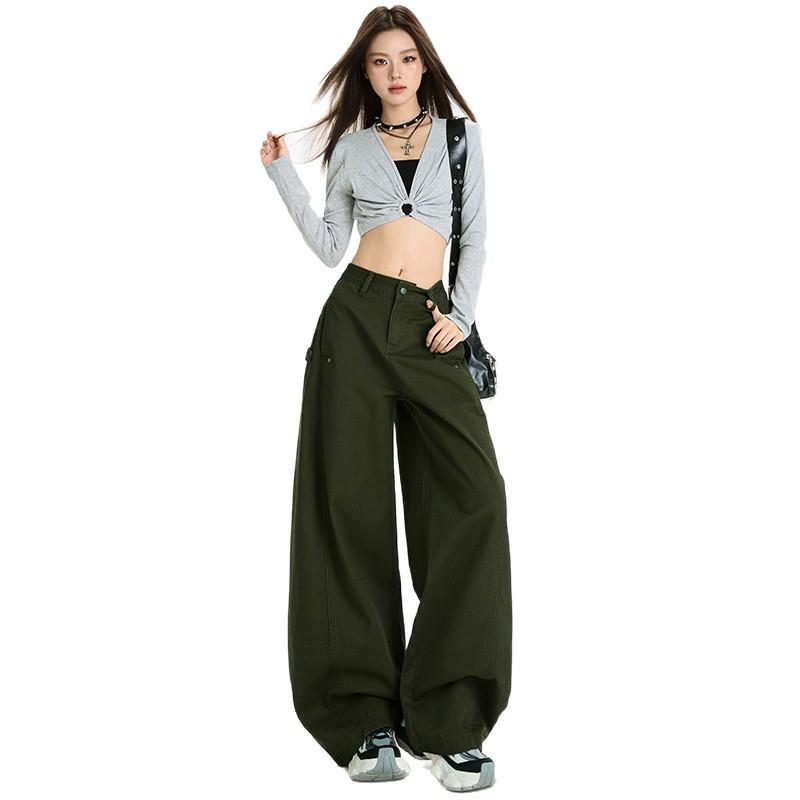 Autumn Spicy Scimitar Jeans: High Waist, Loose Fit, Drapey Mopping Wide-Leg Pants for Women