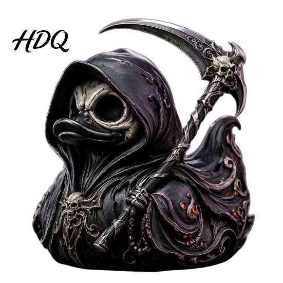 Dekorative Figur für Bar Halloween Sensenmann Ente Harzfigur Dunkel Gotische Sense Statue Totenkopf Ornamente Heim Schreibtisch Dekor Gruselige Sammlerfigur
