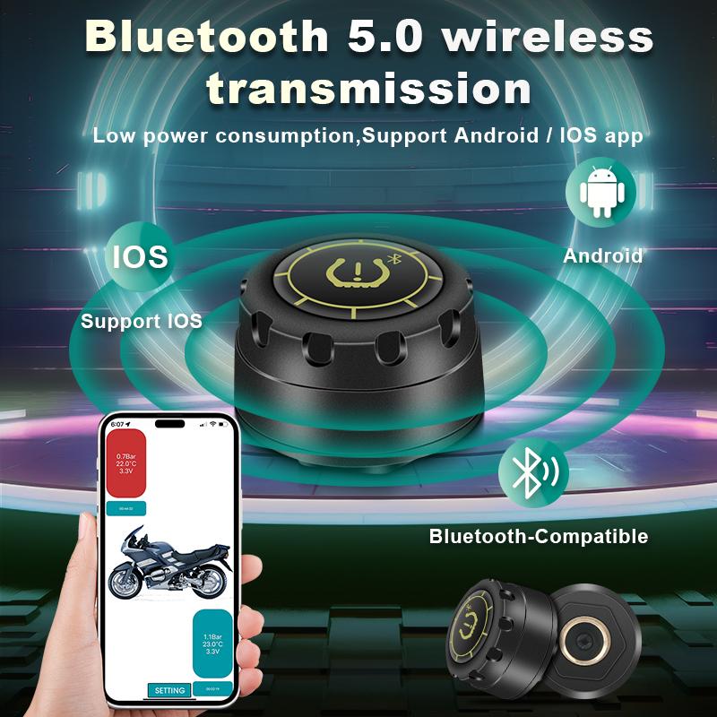 TPMS Reifendruckkontrollsystem Drahtlos Bluetooth 5.0 Auto Reifensensor Motorrad Auto Handy Anzeige Für Android IOS