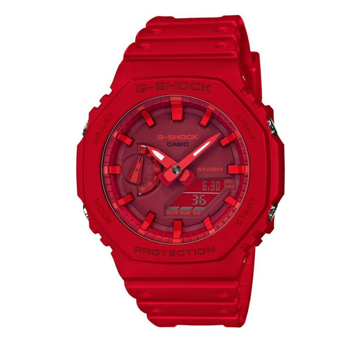 Casio G-Shock GA-2100-4ADR Analog Quartz Red Resin Mens Watch Blue Casual