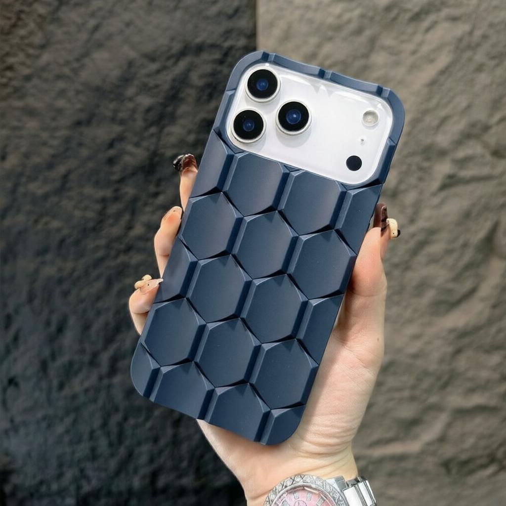 Soft 3D Honeycomb Phone Case For iPhone 17 16 15 12 13 14 Pro Max Shockproof Silicone Anti-skid 17Pro 16Pro Max Matte Case Cover