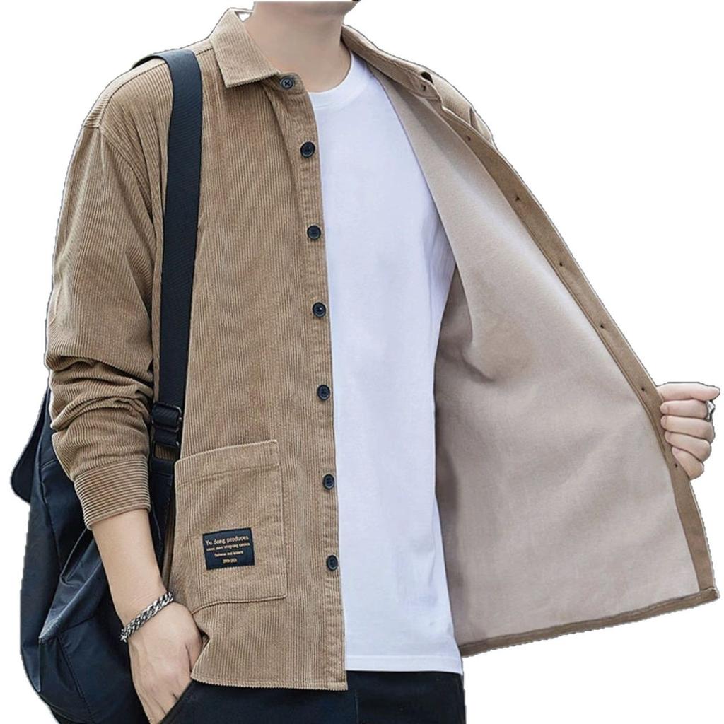 Men's Corduroy Warm Shirts Casual Jackets Long-sleeved Fleece Thickened Shirts Loose Tops and Jackets Autumn Winter Outerwear