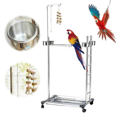 Papageien Spielständer mit Rädern Papageien Sitzstange Edelstahl Großer Vogel Spielständer Papageien Trainingsstange für Papagei Vogel